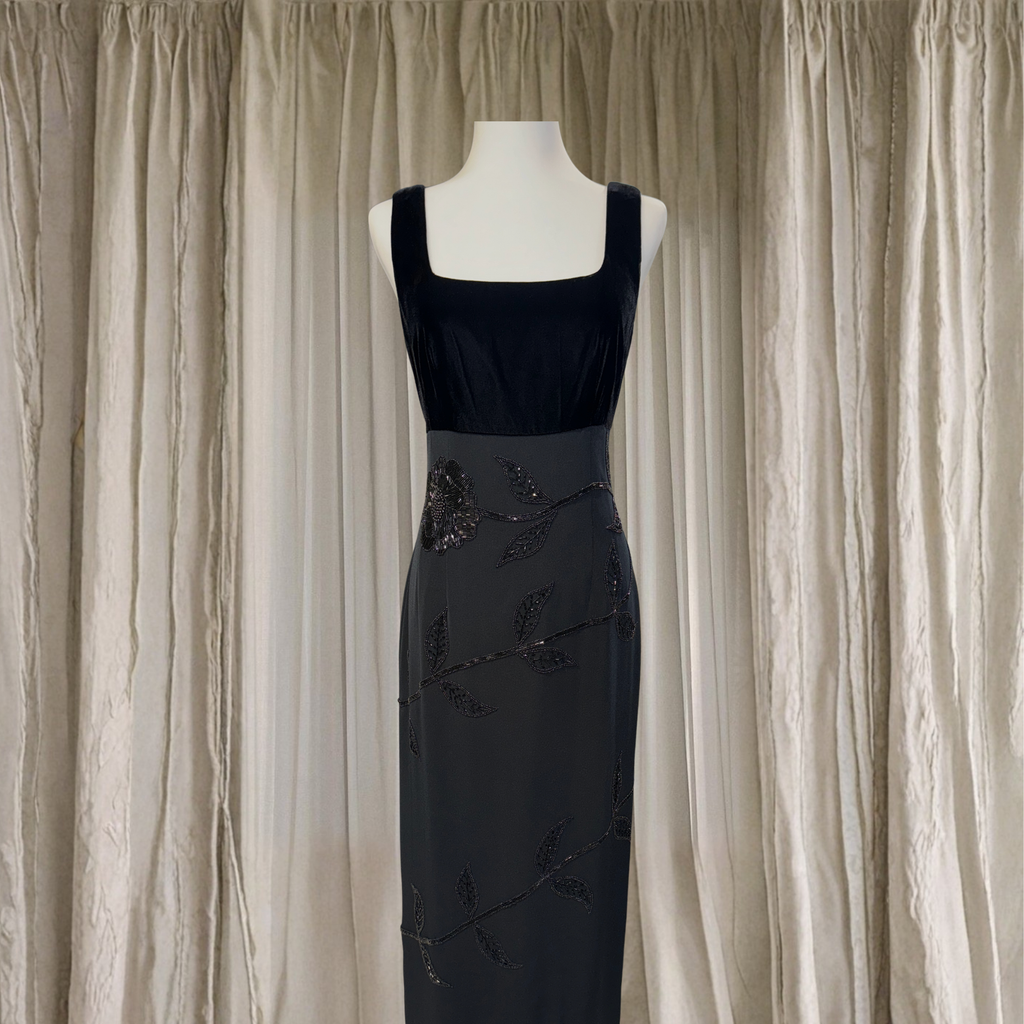 Vintage Black Velvet & Sheer Dress