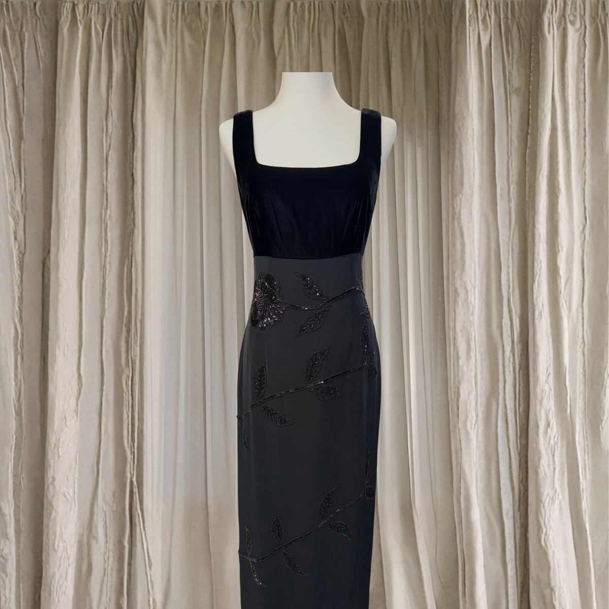 Vintage Black Velvet & Sheer Dress