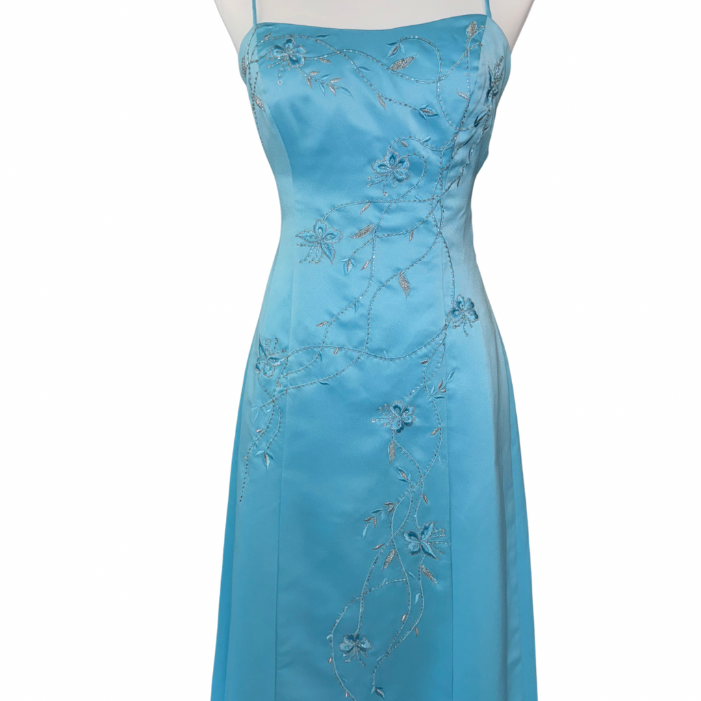 Vine Embroidered Blue Dress