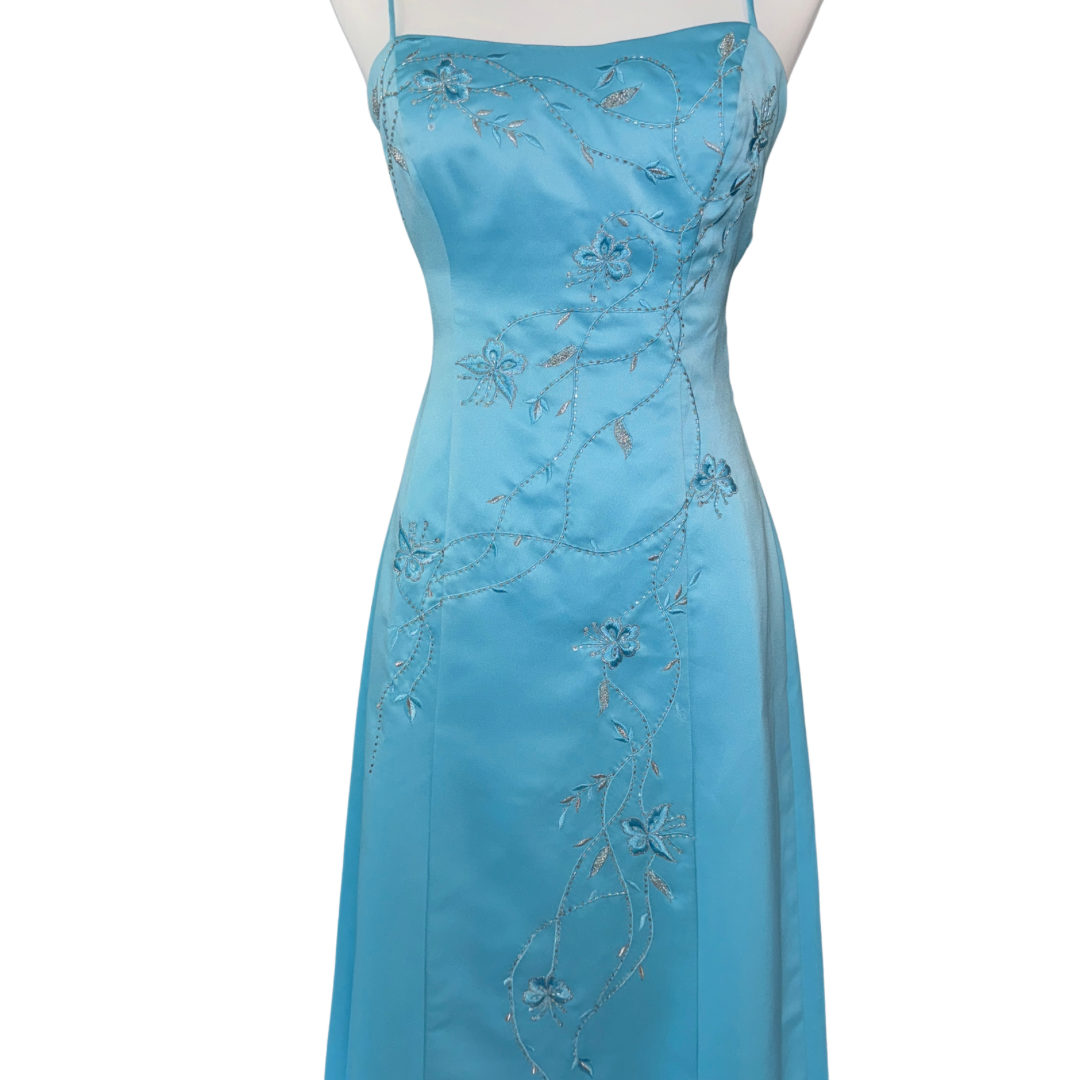 Vine Embroidered Blue Dress