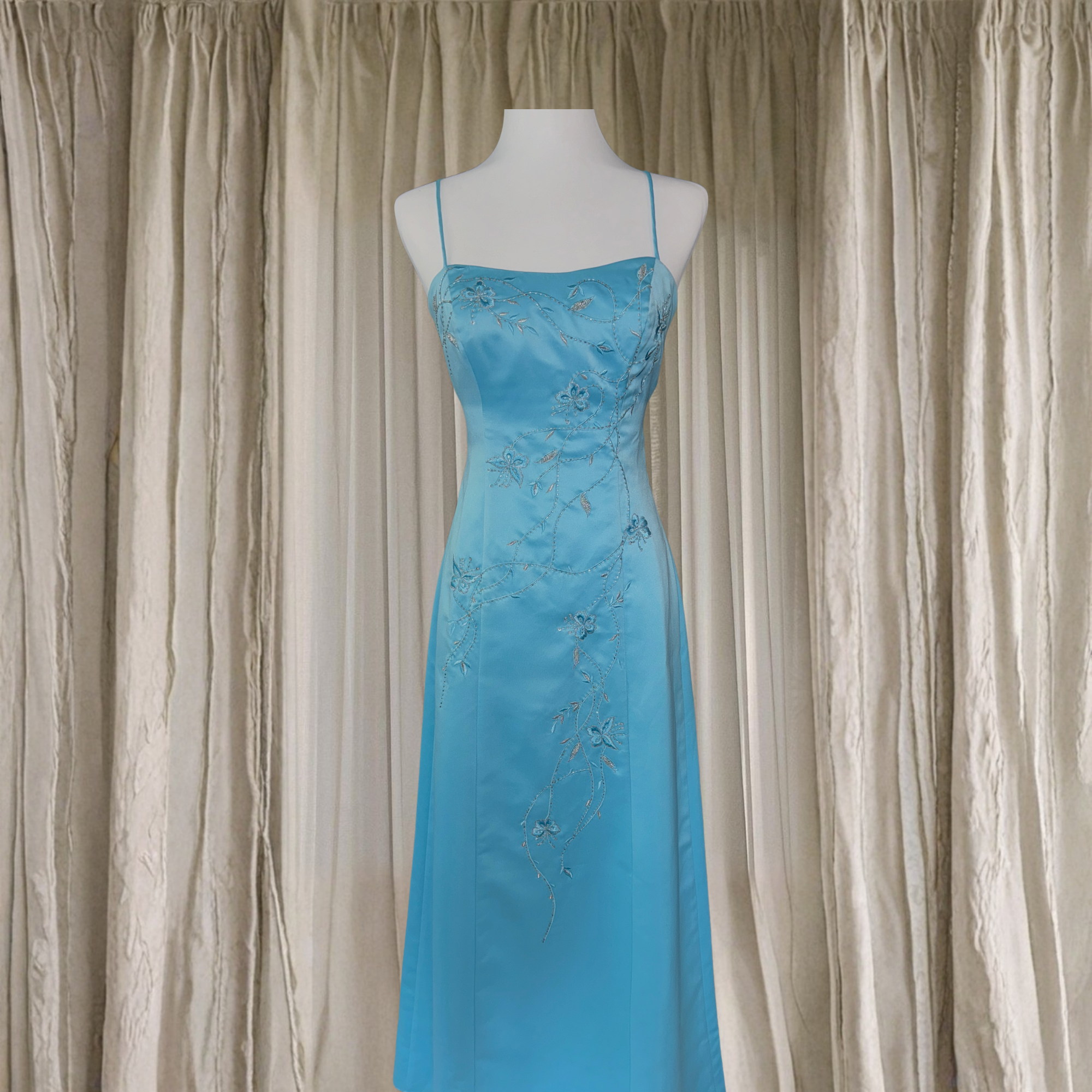Vine Embroidered Blue Dress