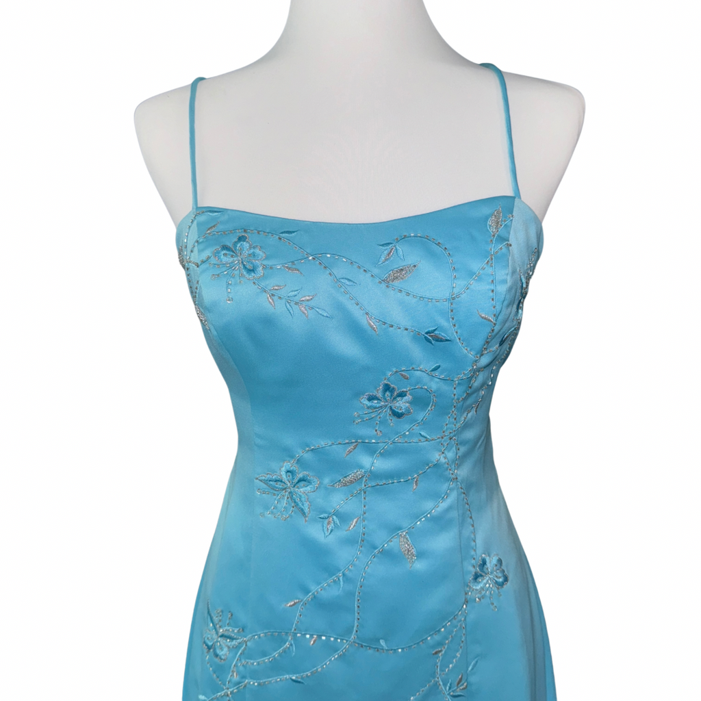 Vine Embroidered Blue Dress