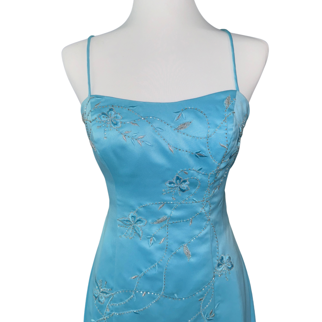 Vine Embroidered Blue Dress
